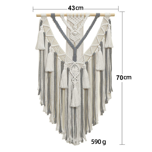 棉绳编织挂毯 波西米亚流苏壁挂手工编织流苏挂毯 ins风双色挂毯