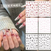 Наклейка для ногтей новый сетчатый красный лук-бабочка для ношения ногтей патч с клеем ультратонкий красный порошок черный