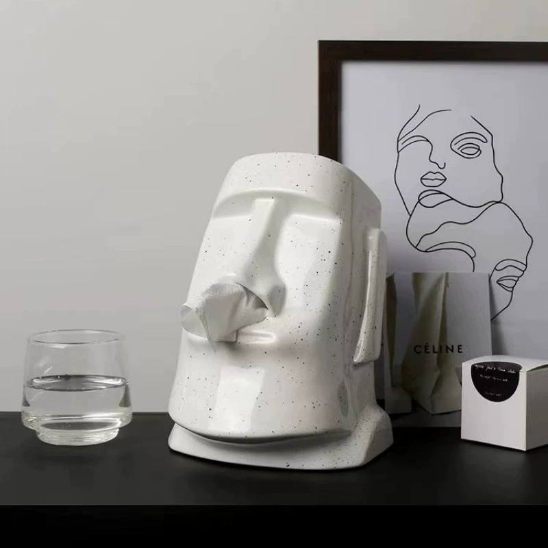 Q9O Moai stone nostril paper box ins style high-value Nordic dining table living room desk decoration storage place