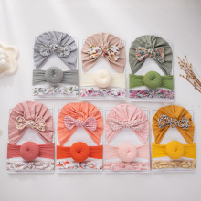 婴儿帽子发带套装欧美儿童印度帽头带3件套甜甜圈印花兔耳朵发饰