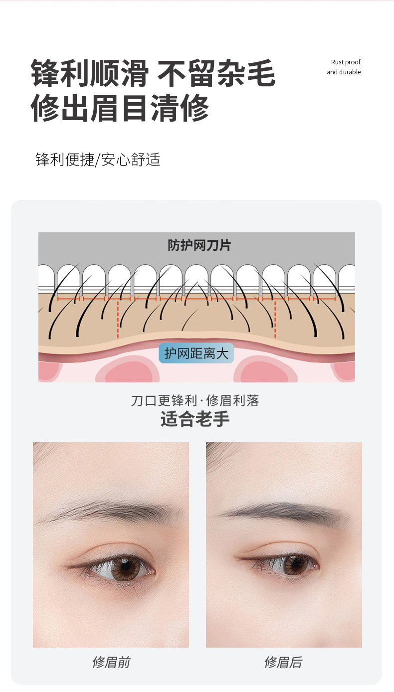 LMLTOP Three-piece Macro sharp Eyebrow trimmer for beginners with protective net, SY1044 undefined