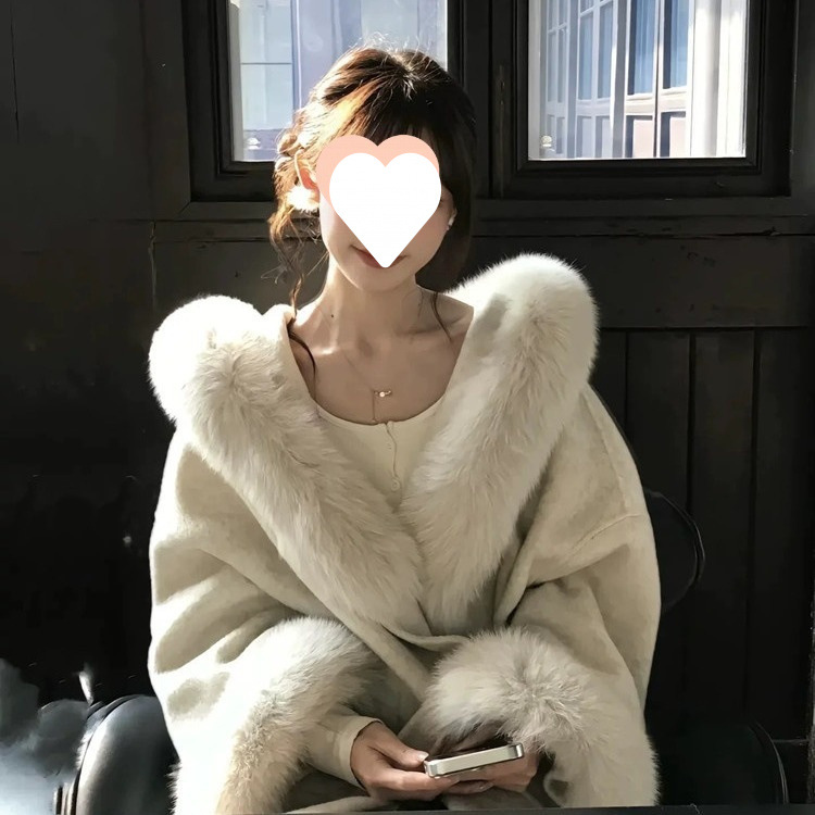 气质千金感狐狸大毛领羊毛大衣女冬季设计感袖口毛毛保暖毛呢外套