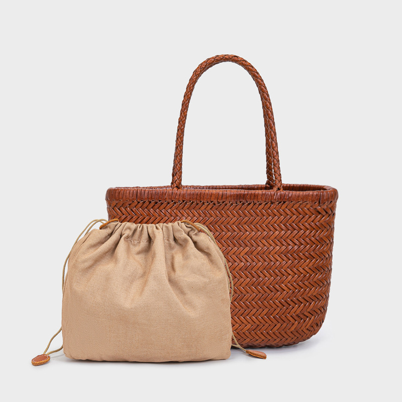 2025 Spring New Arrival Woven Bag Dragon French Vegetable Basket Bag Genuine Leather Crossbody Bag Women's Ins Style