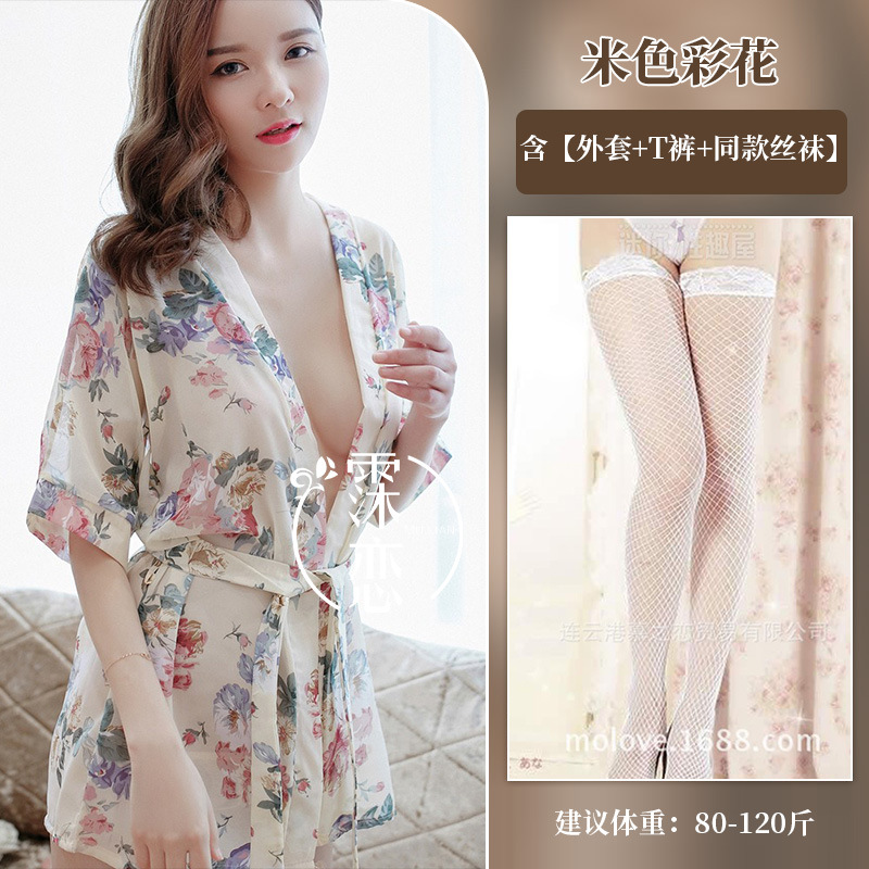 베이지색 꽃무늬 + 흰색 망사스타킹