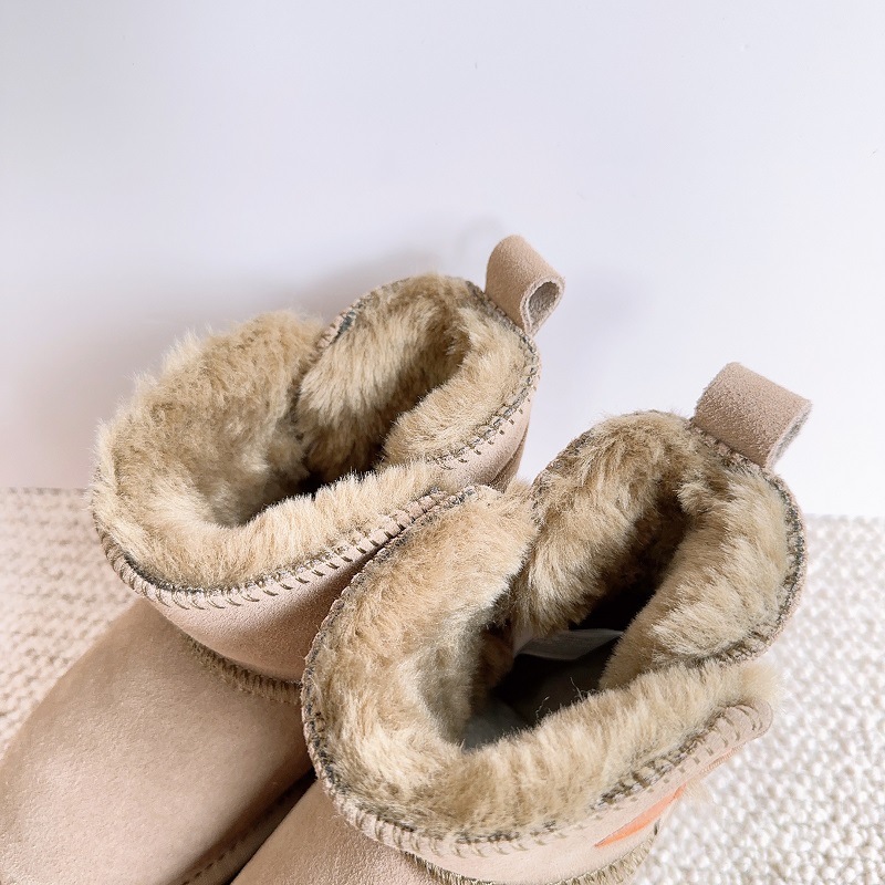 Neue Kinder-Schneestiefel aus echtem Leder, plüschig und warm für Jungen und Mädchen, wasserdichte Mädchenstiefel, Baby_voghion.com