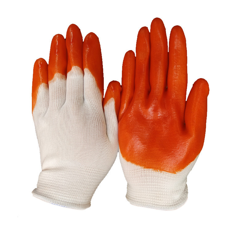赢手白纱桔pvc浸胶小半挂手套 防滑耐酸碱透气无标胶皮劳保手套