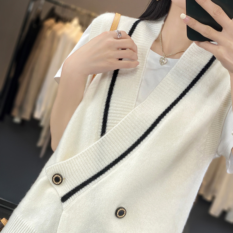Chaleco de punto chaleco para mujeres primavera y otoño 2023 nuevo cuello en V suelta suéter perezoso moda apilado superior para mujeres desgaste exterior image 5