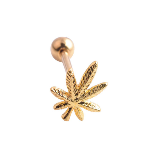 European and American Amazon stainless steel tongue nail piercing jewelry tongue ring leaf tongue nail ear bone nail navel nail piercing jewelry