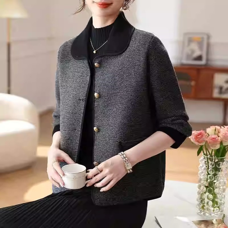 春秋装短款开衫双面呢女装上衣年轻妈妈装小香风针织外套洋气毛衣|undefined