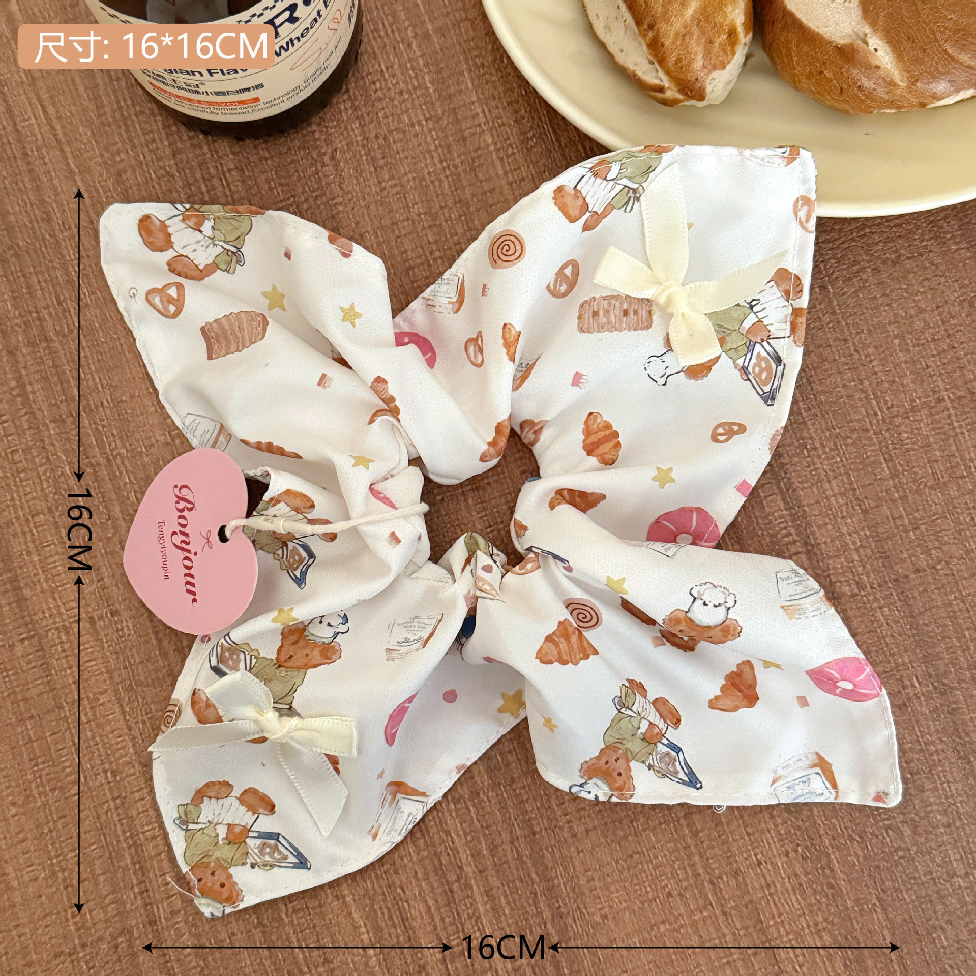 Frase francesa retrógrada cuadrada banda de intestino grande toalla cuadrada corazón de niña cuerda de cabello baja cuerda de cabello de alta sensibilidad adornamiento para el cabello