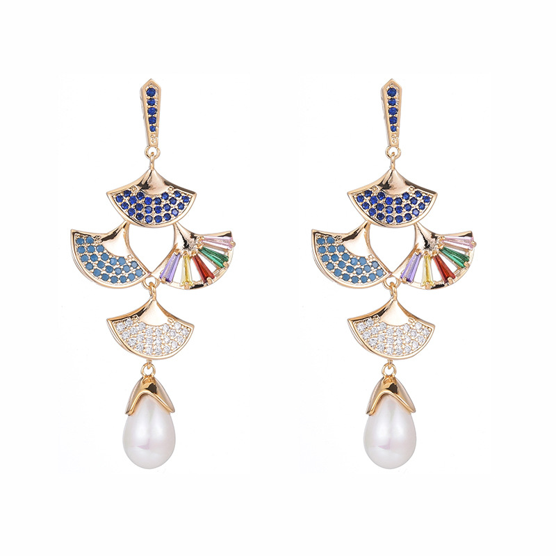 Wedding new retro fashion S925 silver needle earrings overlapping fan-shaped earring