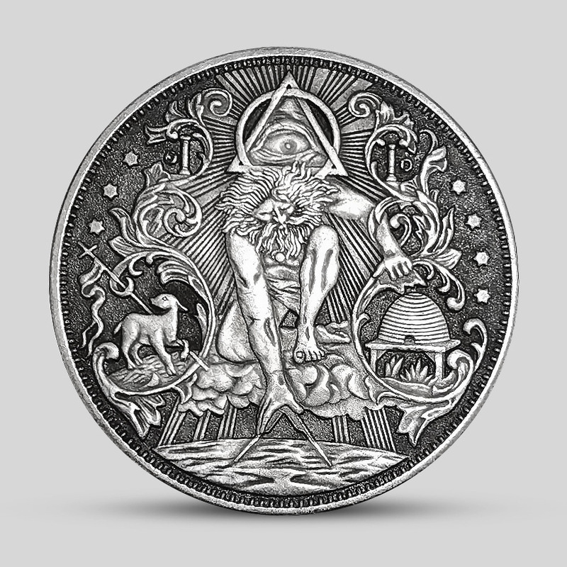 Freemason Wandering Coin, Antique-Style Silver Dollar, Hobo Coin with Engraved Eye Pattern, Liberty Masonic Commemorative Medal, Foreign Currency