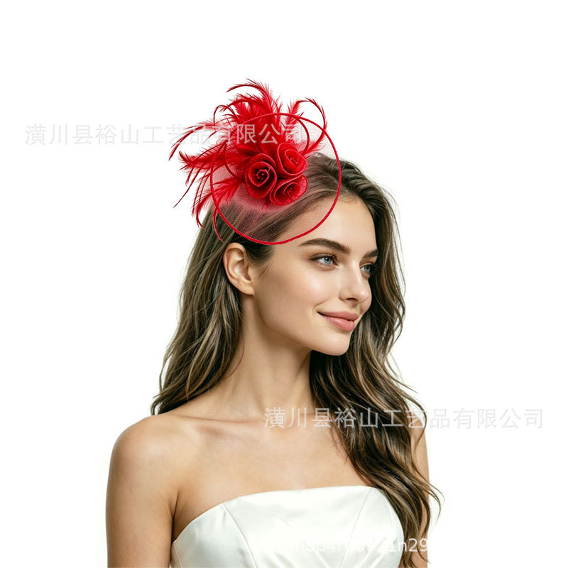 Cross-border hot-selling vintage bridal mesh feather headpiece, horse racing flower hair accessory, Amazon headwear wholesale