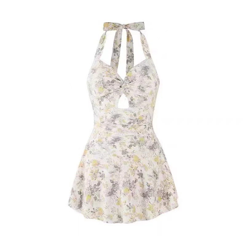 2023 nuevo traje de baño de las mujeres de alta calidad floral vestido de una sola pieza puro deseo halter traje de baño de primavera caliente