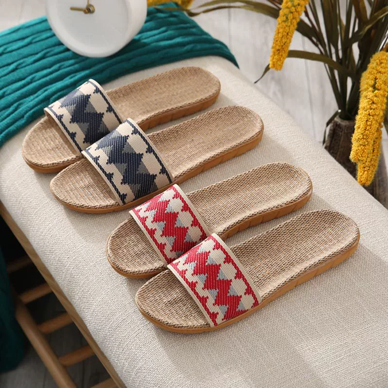 Льняные тапочки домашние летние оптом домашние утолщенные нижние с мягким дном четыре сезона парные сандалии тапочки для мужчин и женщин