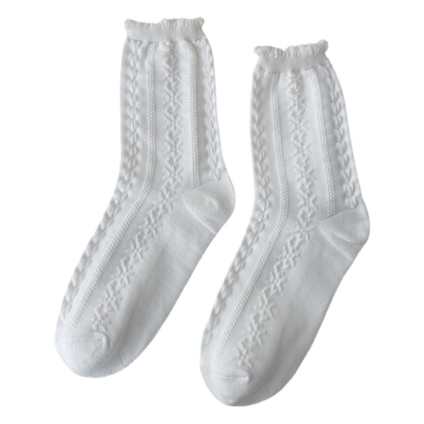 Calcetines de encaje Lolita blancos calcetines de media pantorrilla de las mujeres calcetines de verano de algodón puro japonés Lolita JK calcetines de mujer de primavera y otoño delgados