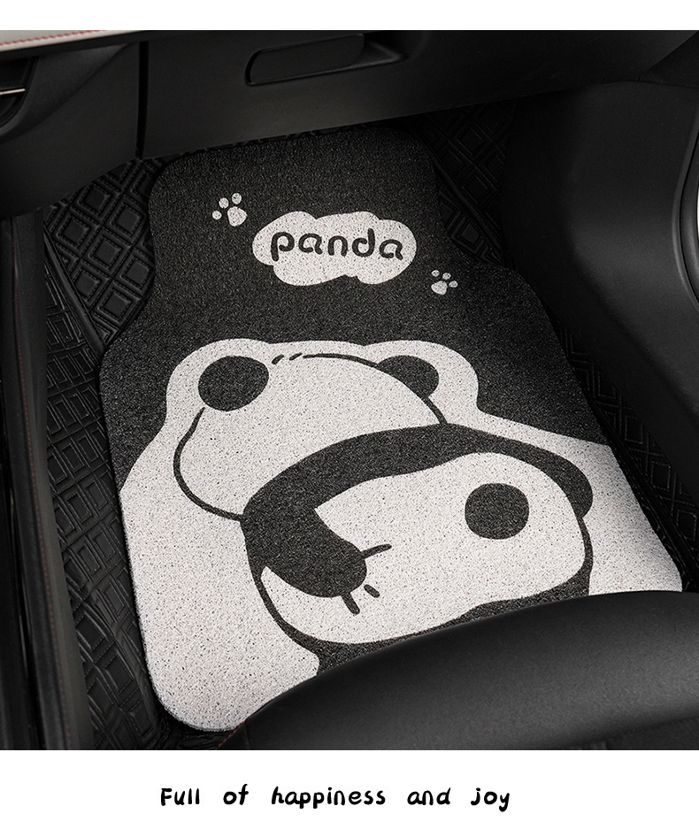 Cute Panda Car Floor Mats, Wire Rings, Wear-Resistant and Dirt-Resistant Car Floor Mats, Cartoon Anti-Slip Single-Piece Car Protective Mats