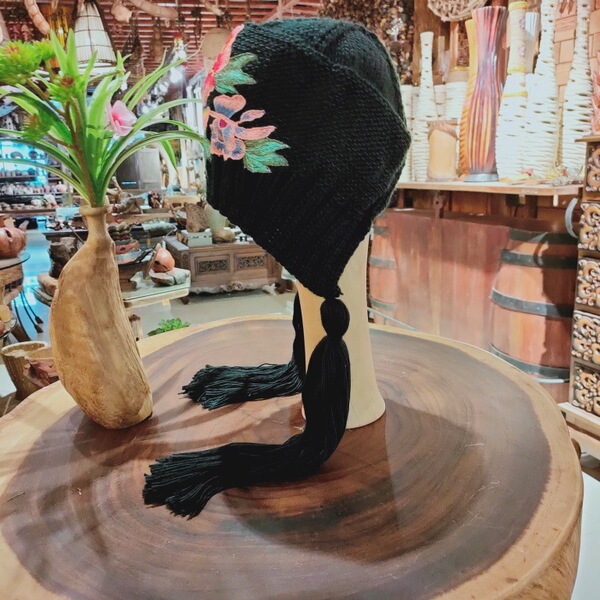 Demi-season woolen ethnic keep warm knitted hat with pigtail with…