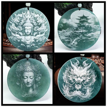 天然糯种翡翠冰种玉坠翡翠影雕龙牌吊坠山水牌蓝水佛牌吊坠批发