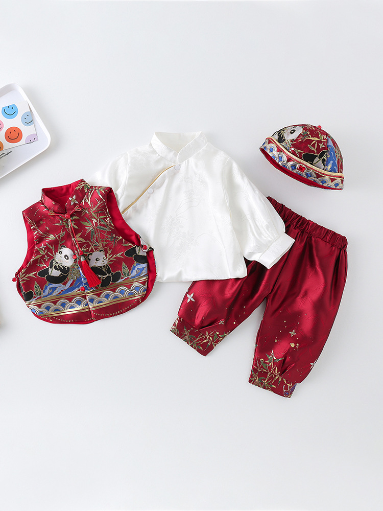 Ropa de otoño para bebés atrapar Zhou Tang ropa de bebés conjunto dividido vestido de aniversario para niños pequeños estilo chino estilo chino estilo chino