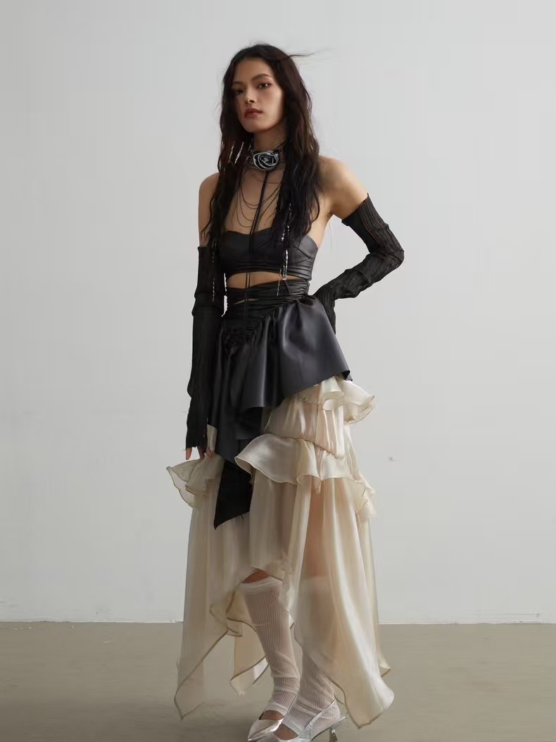 Jupe K à taille élastique et volantée, personnalisée pour femme_voghion.com