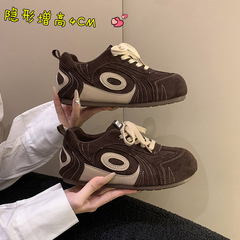 首古复古小众红色厚底德训鞋女2025新款秋季磨砂皮圆头休闲面包鞋