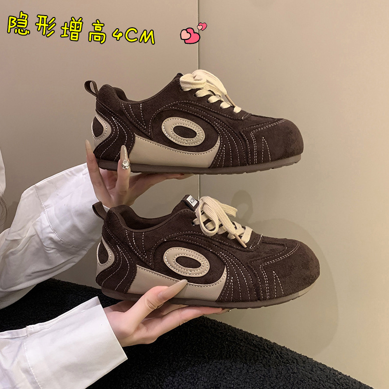 首古复古小众红色厚底德训鞋女2025新款秋季磨砂皮圆头休闲面包鞋|undefined