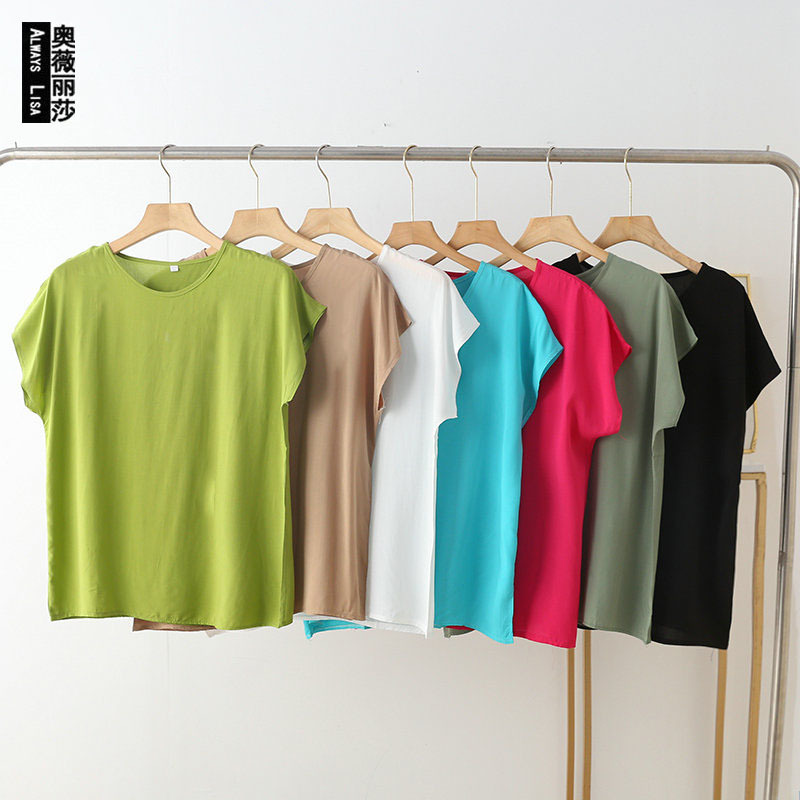 Cotton silk top women's summer 2024 thin loose slimming round neck short sleeve solid color artificial cotton T-shirt summer wear Cotton silk top women's summer 2024 thin loose slimming round neck short sleeve solid color artificial cotton T-shirt summer wear