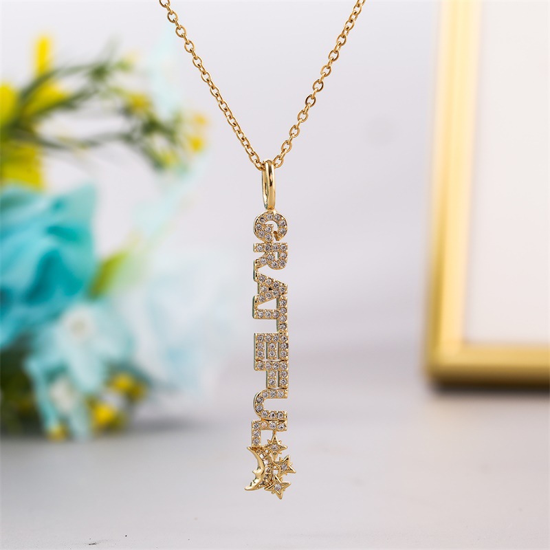 Fashion Long Copper Inlaid Zirconium Letter Necklace display picture 4