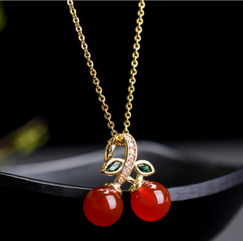 Alloy, Agate Material 1 Piece Diameter 8mm Alloy Agate Cherry Pendant