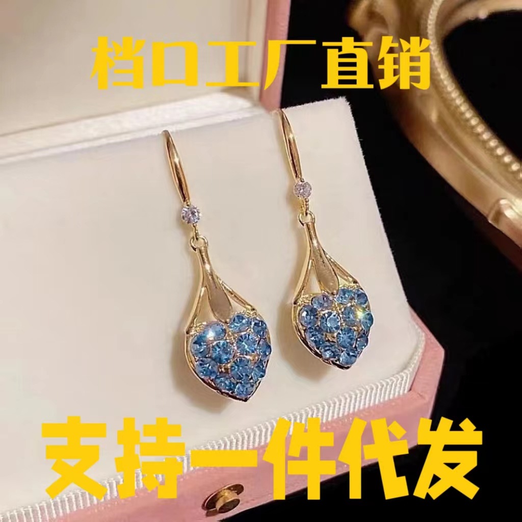 越南沙金電鍍真金超仙顯瘦水滴形愛心耳鈎女電商直播工廠供貨批發
