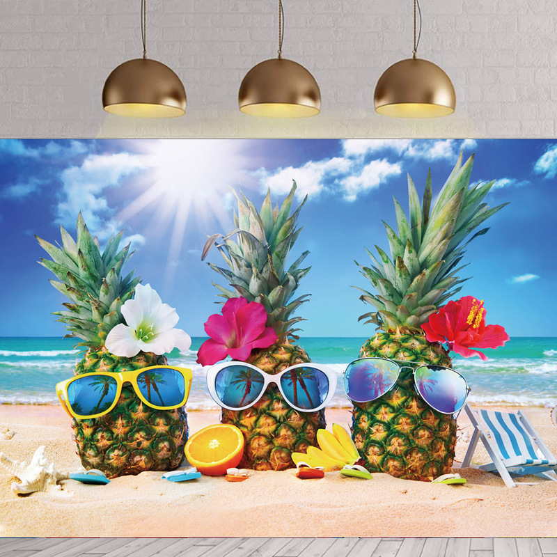Foreign Trade Hawaiian Beach Fruit Pineapple Background Cloth Photography Outdoor Birthday Party Party Photo Props