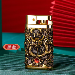 豫邦巨浪祥龍戲珠煤油打火機浮雕按壓式自動彈射點火廠家批發