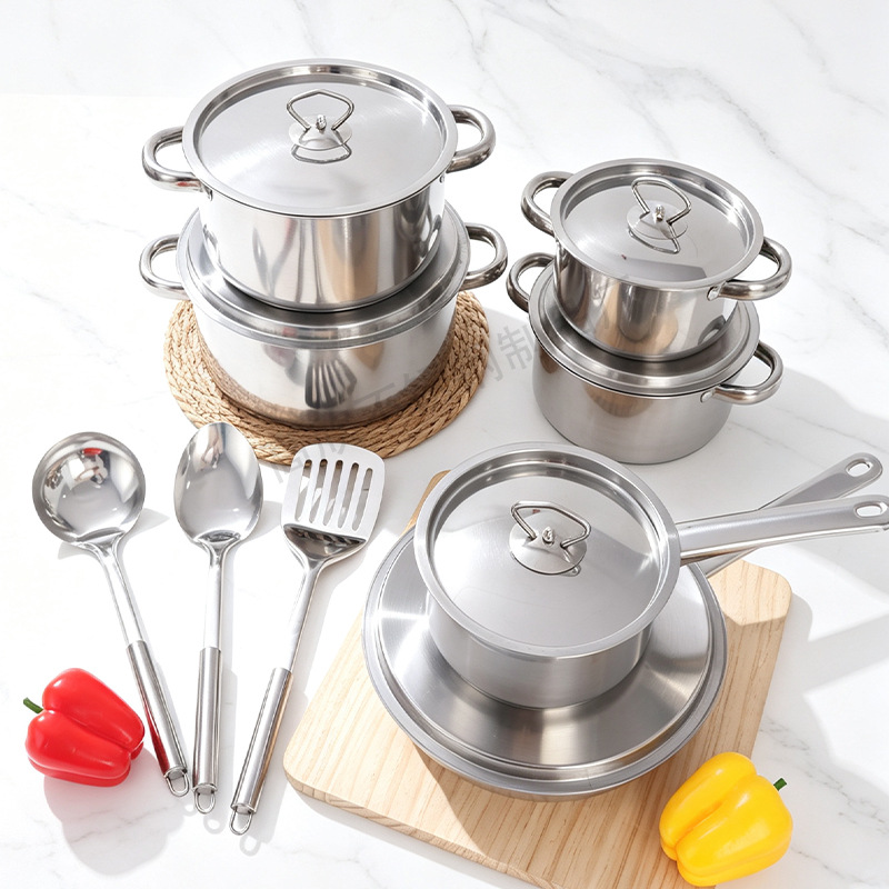 Fuente transfronteriza de olla de acero inoxidable engrosada y de fondo múltiple 15pcs combinación de olla de cocina 35pcs pot