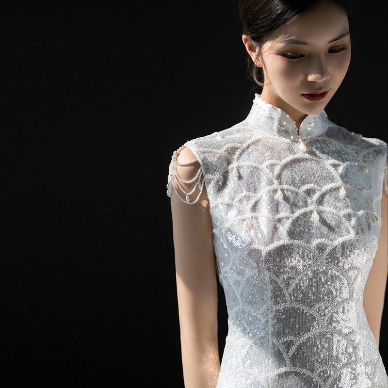 Cheongsam Young temperament bridal engagement dress Chinese style back-to-door casual dress wedding banquet lace long cheongsam dress