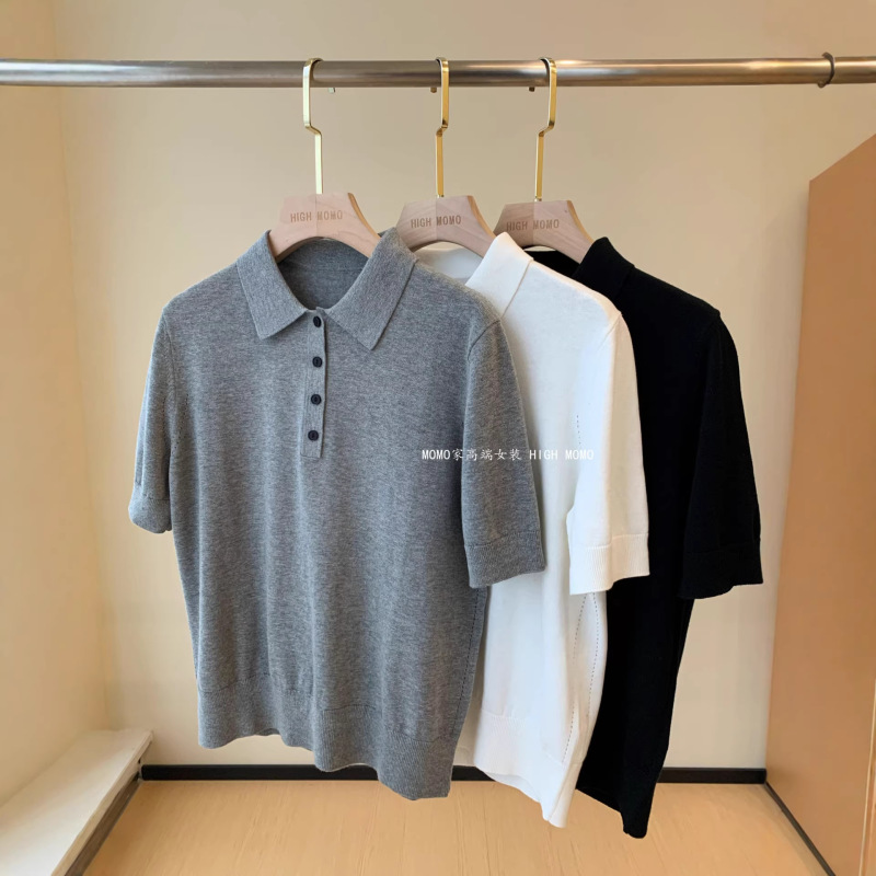 Minimalist Style! All-Cotton Comfortable Skin-Friendly Casual Polo Collar Short-Sleeve Knit Top for Women, Simple and Versatile Minimalist Style! All-Cotton Comfortable Skin-Friendly Casual Polo Collar Short-Sleeve Knit Top for Women, Simple and Versatile