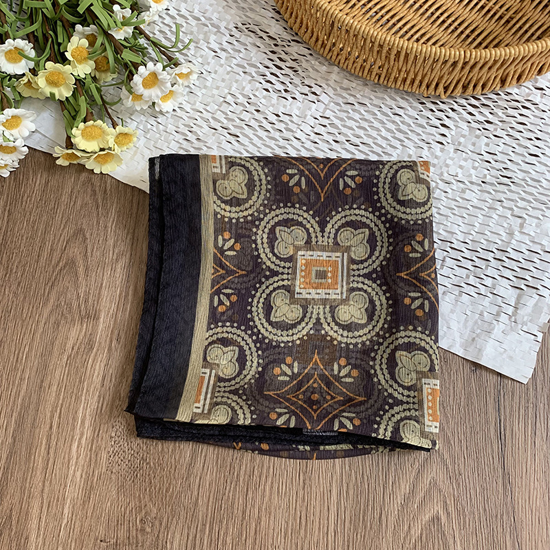 Bufanda de seda, bufanda cuadrada pequeña, personalidad retro, textura de algodón y lino, turbante, banda para el cabello, habitación con aire acondicionado de verano, protección para el cuello, chal exterior