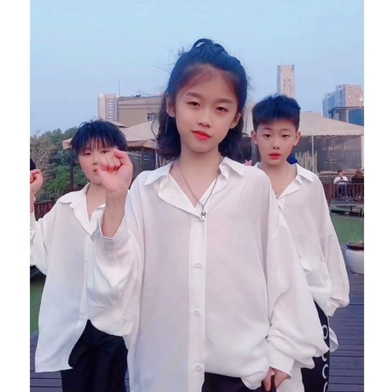 South Korea Children's Clothing UV-proof Men's and Women's Children's Summer White Shirt Thin Sun-protective Clothing Western-style Street Dance Dressing Tide South Korea Children's Clothing UV-proof Men's and Women's Children's Summer White Shirt Thin Sun-protective Clothing Western-style Street Dance Dressing Tide