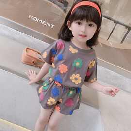 定制夏装花朵套装2025新款韩版儿童网红洋气女宝宝夏季短袖两件套