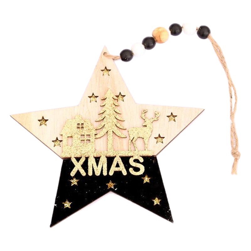 Suministros de decoración navideña árbol de Navidad colgante de alta gama colgante tridimensional de madera de oro negro