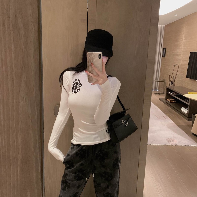 2025早秋女装新款时尚洋气梵文十字架包胸长袖修身打底衫T恤上衣|undefined