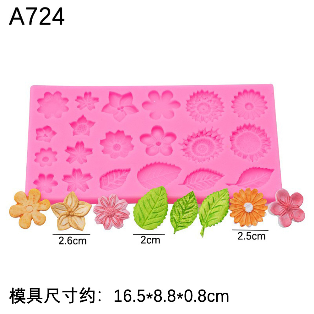 6 Rosa girasol hojas girasol molde de silicona hecho a mano arcilla epoxi cerámica suave decoración para hornear