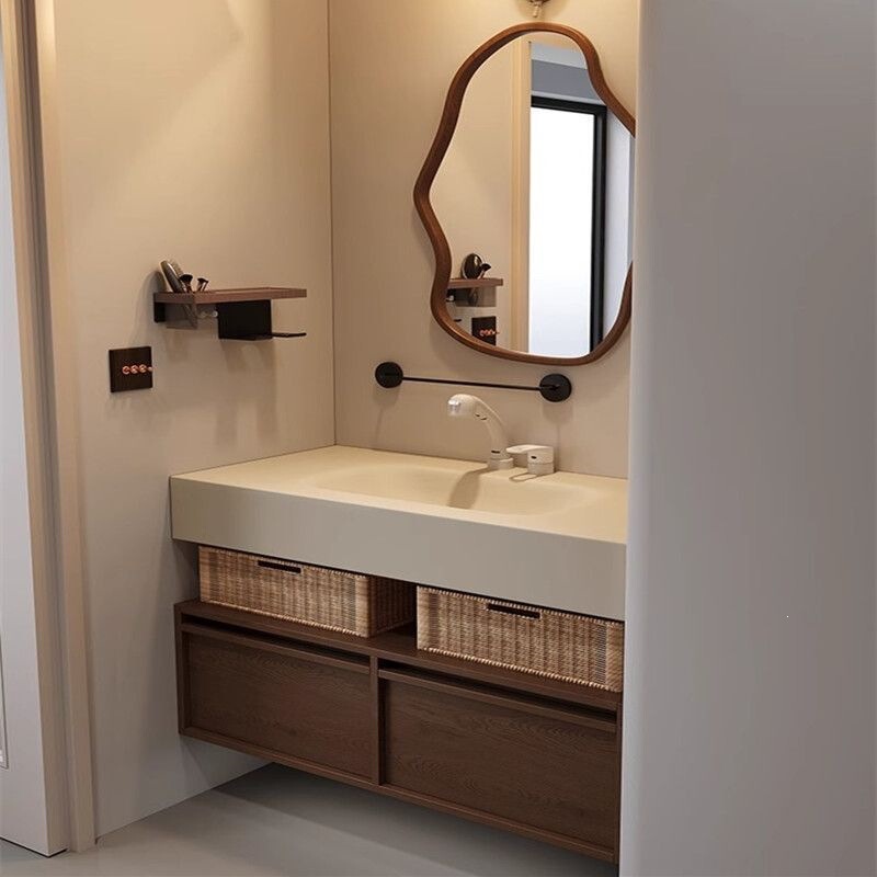 Medieval-Style Bathroom Cabinet with Integrated Rock Slab Hot-Bent Washbasin, Bathroom Cabinet with Integrated Washbasin, Ceramic Integrated Basin Medieval-Style Bathroom Cabinet with Integrated Rock Slab Hot-Bent Washbasin, Bathroom Cabinet with Integrated Washbasin, Ceramic Integrated Basin
