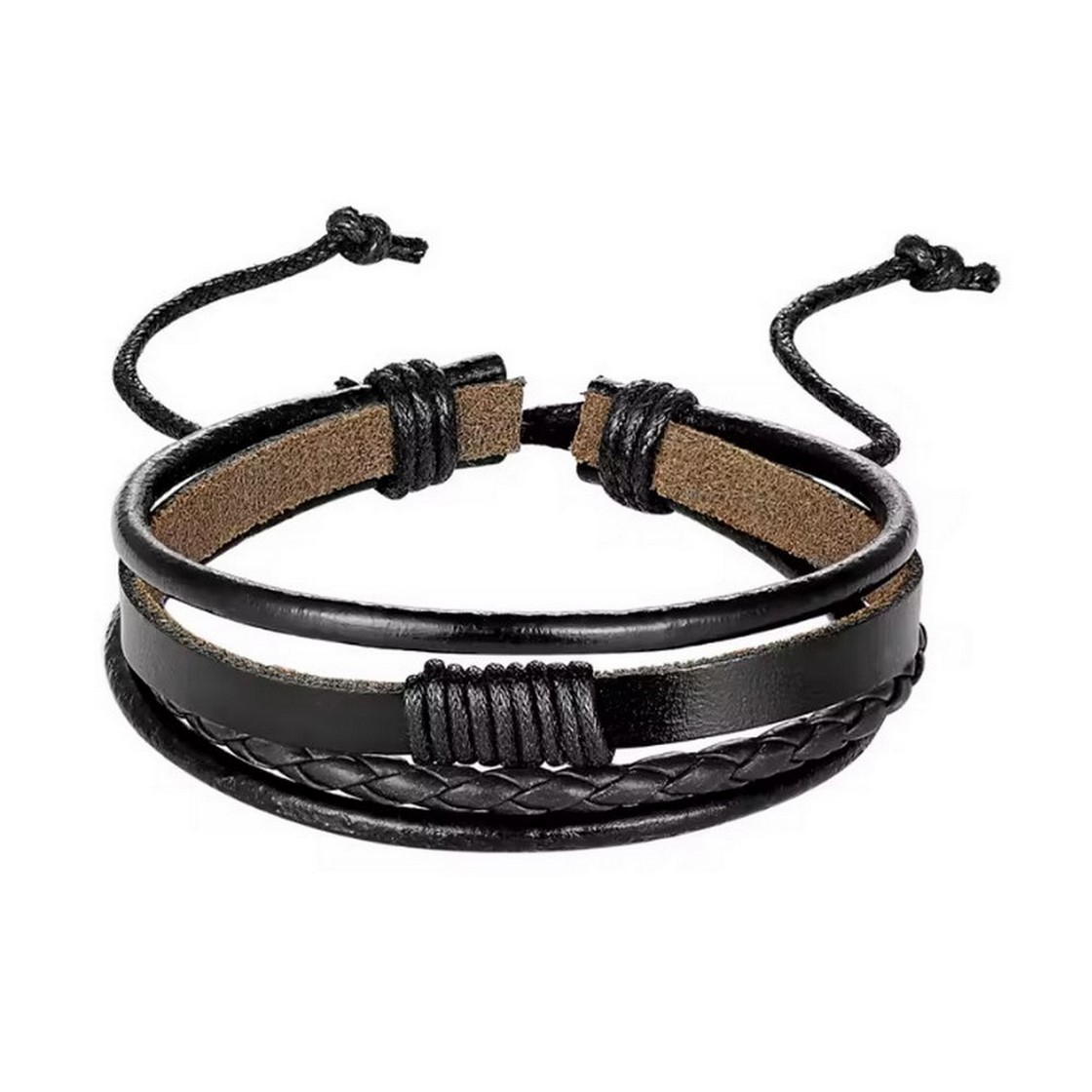 Vintage Four Layer Woven Genuine Leather Bracelet For Men Adjustable_voghion.com