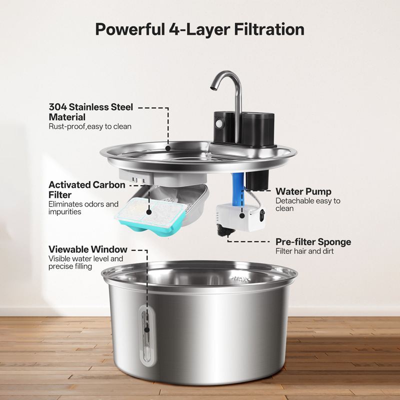 Acero inoxidable 3.2L de gran capacidad para gatos y perros beber agua silenciosa inducción infrarroja gatos totalmente automáticos
