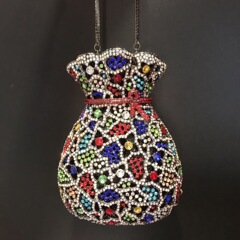 新款花瓶鑲鑽晚宴包歐美化妝袋外貿手工點鑽金屬鏤空手拿包purse