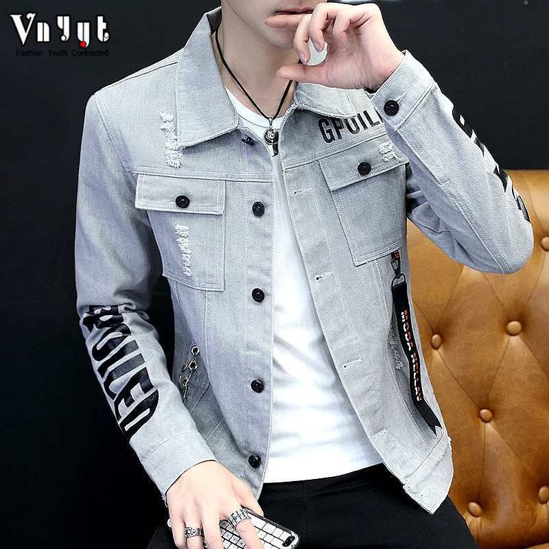 Men's Stylish Thin Jacket Korean Version Slim Denim Jacket Trendy Spring and Summer Personalized Men's Versatile Denim Coat