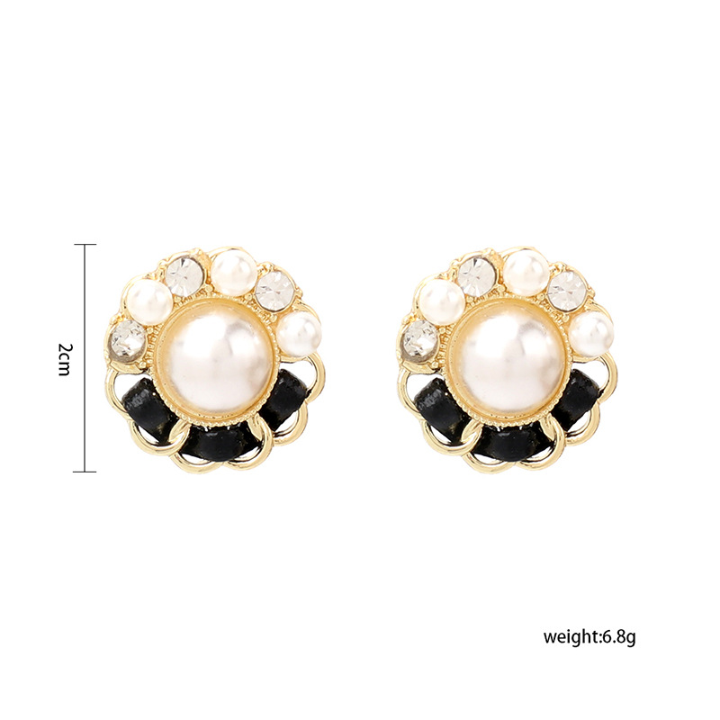 7g Weight Earrings Classification Wedding, Travel Occasion Women'S Gender White, Blue, Black Color Retro Geometric Flower Pearl Rhinestone Earrings 无