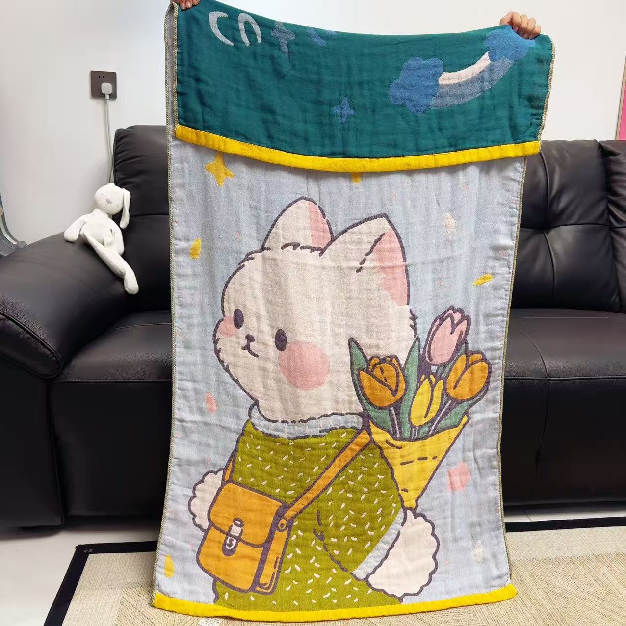 New Household Absorbent Adult Bath Towel, Breathable and Not Easy to Shed Hair, Bath Wrap for Couples, Cute New Cartoon Gauze