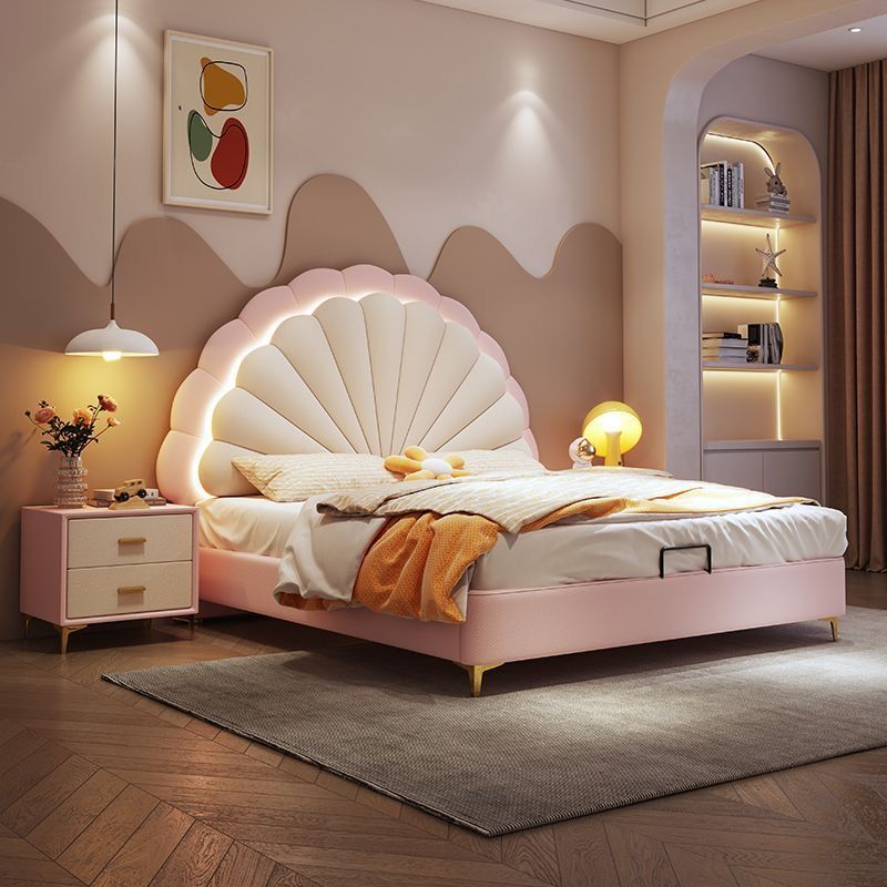 Children's Bed Boy Teenager French Cream Petal Girl Princess Bed Simple Leather Double Bed